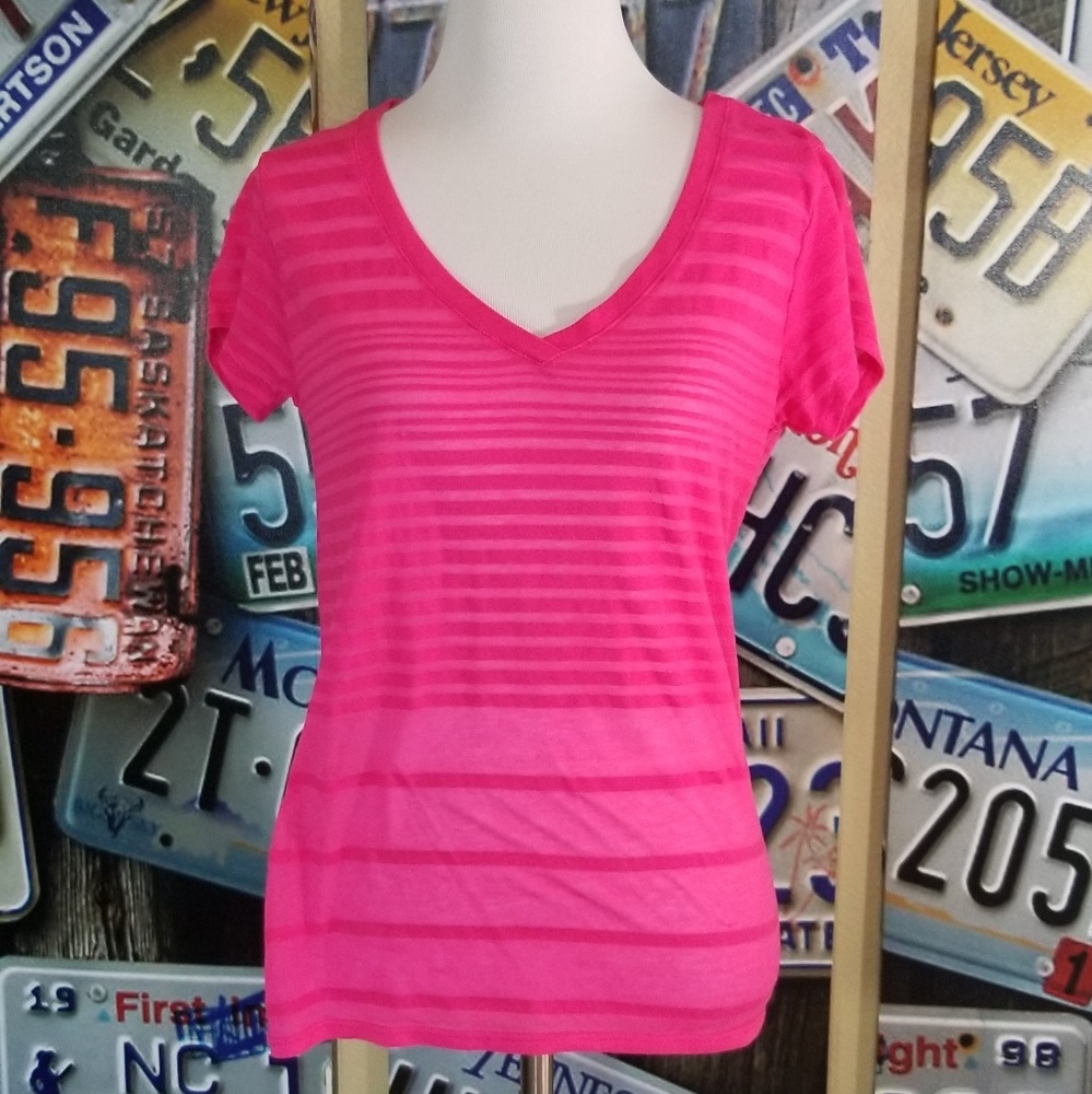 Sm Pink VS Striped V-Neck Tee Shop